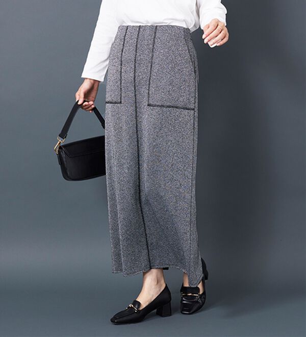 BELLUNA（ベルーナ）の「ラメ入り裏毛素材スカート（ロングスカート）」｜チャコールグレー