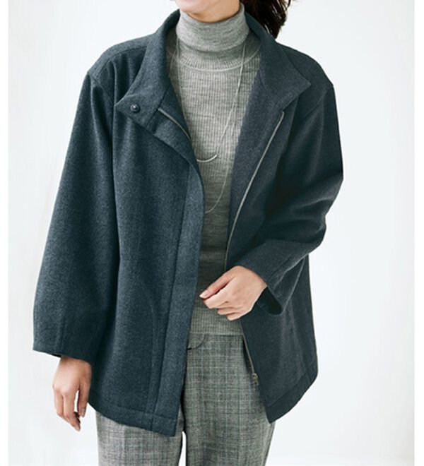 BELLUNA（ベルーナ）の「リサイクルウール混ショートコート（ショートコート）」｜杢ミッドナイトブルー