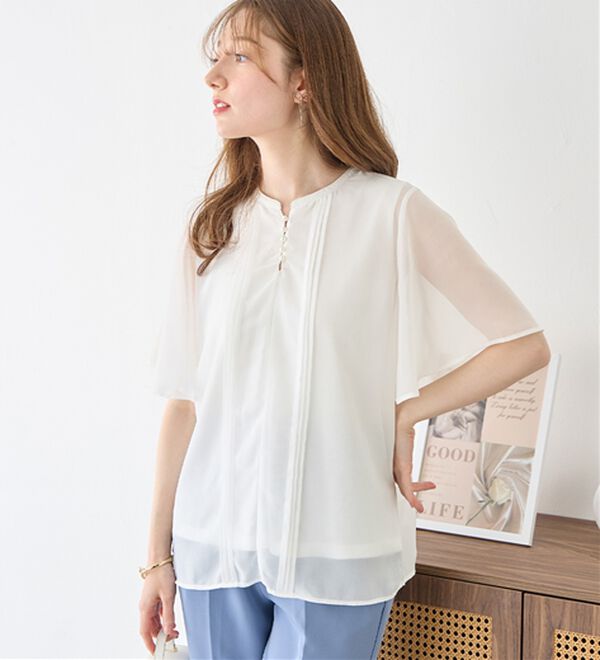 alotta（アロッタ）の「ピンタックパールボタンデザインブラウス（ブラウス）」｜詳細画像