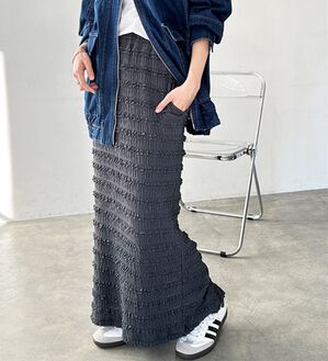 GeeRA（ジーラ）の「すっきりオシャレ見え！ジャカードレースタイトスカート（ロングスカート）」｜チャコール