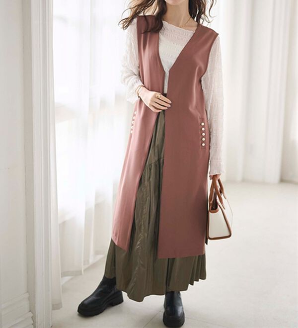 RANAN（ラナン）の「【セットアップ対応】パール調ビジュー付ロングジレ（ジレ）」｜詳細画像