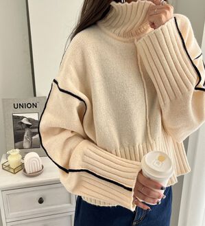 バイカラーラインタートルニット - ベルーナ【公式】