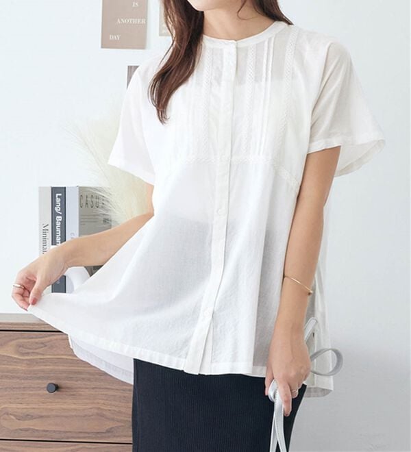 Viola e Viola（ヴィオラ エ ヴィオラ）の「【インド綿】レース付き前開きブラウス（ブラウス）」｜詳細画像