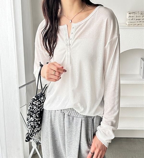 GeeRA（ジーラ）の「前後２ＷＡＹシアースラブヘンリーネックカットソー（カットソー）」｜詳細画像