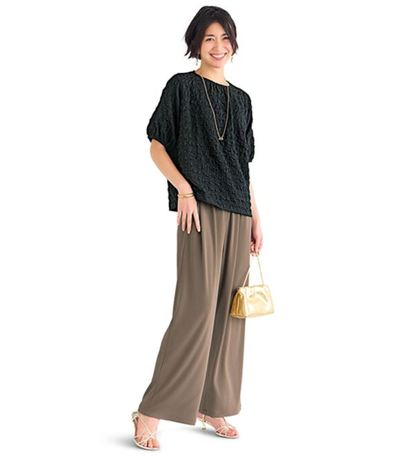 BELLUNA（ベルーナ）の「シャリさら！快適ドロストワイドパンツ（ワイドパンツ・ガウチョ）」｜詳細画像