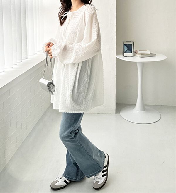 GeeRA（ジーラ）の「前後２ＷＡＹリボンペプラムチュニック（チュニック）」｜詳細画像