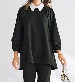 BELLUNA（ベルーナ）の「色褪せにくい黒！バイカラーブラウス（セットアップ）」｜黒