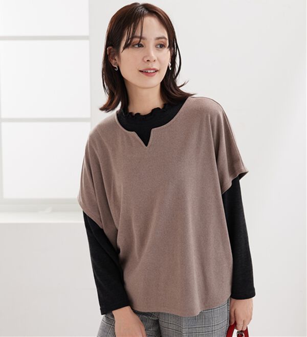 BELLUNA（ベルーナ）の「【2点セット】もちもち素材キーネックポンチョアンサンブル（アンサンブル）」｜詳細画像