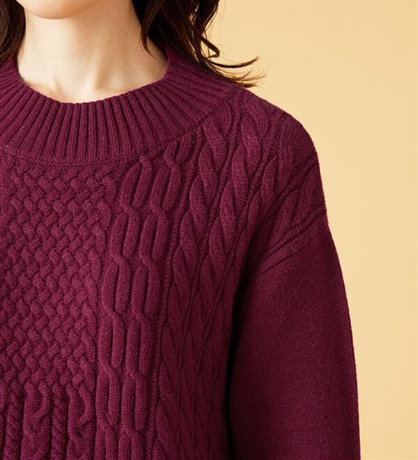 BELLUNA（ベルーナ）の「パッチワーク調ケーブルニットチュニック（チュニック）」｜詳細画像