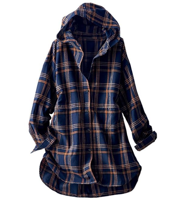 BELLUNA（ベルーナ）の「フード付チェック柄チュニックパーカー（パーカー）」｜詳細画像