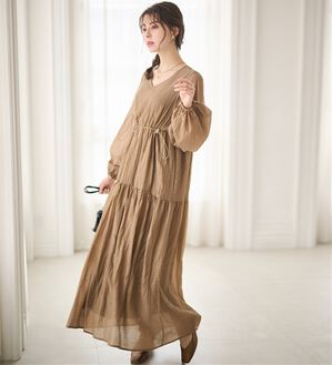 RANAN（ラナン）の「シアーチェックドロストギャザーティアードワンピ（その他ワンピース）」｜モカ