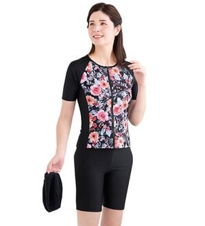 「【３点セット】フィットネス水着３点セット（水着・スイムウェア）」｜ボタニカル(半袖 ピンク)