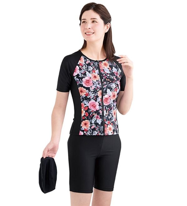 「【３点セット】フィットネス水着３点セット（水着・スイムウェア）」｜ボタニカル(半袖 ピンク)