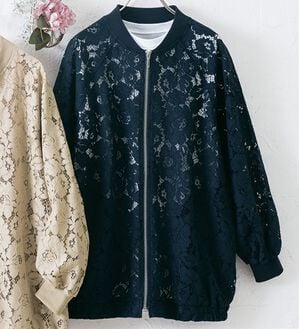 ルフラン（ルフラン）の「上品レースのエレガントブルゾン（ブルゾン）」｜ネイビー