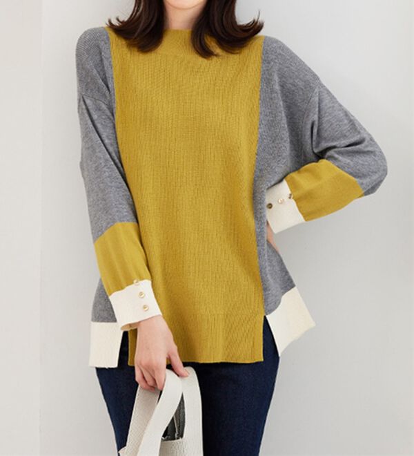 BELLUNA（ベルーナ）の「配色デザイン編地切替ニットプルオーバー（ニット・セーター）」｜詳細画像