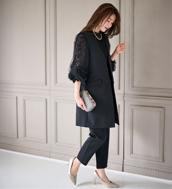 RANAN（ラナン）の「【２点セット】防シワ！ロングジレセットアップ（パンツスーツ）」｜詳細画像