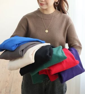 A HAPPY MARILYN（アハッピーマリリン）の「【Ｌ～６Ｌ】モックネック／ハイネックから選べる Ｔシャツ感覚で着られる（もっちりｖｅｒ）リブニット（ニット・セーター）」｜詳細画像