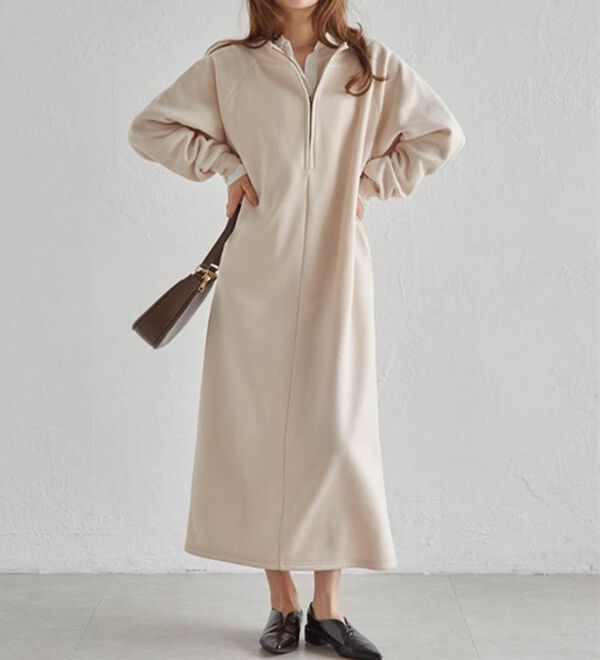 RANAN（ラナン）の「裏起毛ハーフジップワンピース（ロングワンピース）」｜詳細画像