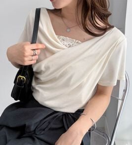 RANAN（ラナン）の「【新色追加】ひんやり上品ドレープリブTシャツ（カットソー）」