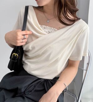 RANAN（ラナン）の「【新色追加】ひんやり上品ドレープリブTシャツ（カットソー）」｜詳細画像