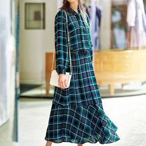 BELLUNA（ベルーナ）の「あったか裏地！チェック柄セットアップ（セットアップ）」｜グリーン系