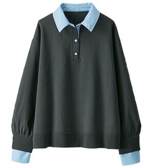 BELLUNA（ベルーナ）の「シャツ衿使いニットプルオーバー（ニット・セーター）」｜チャコール