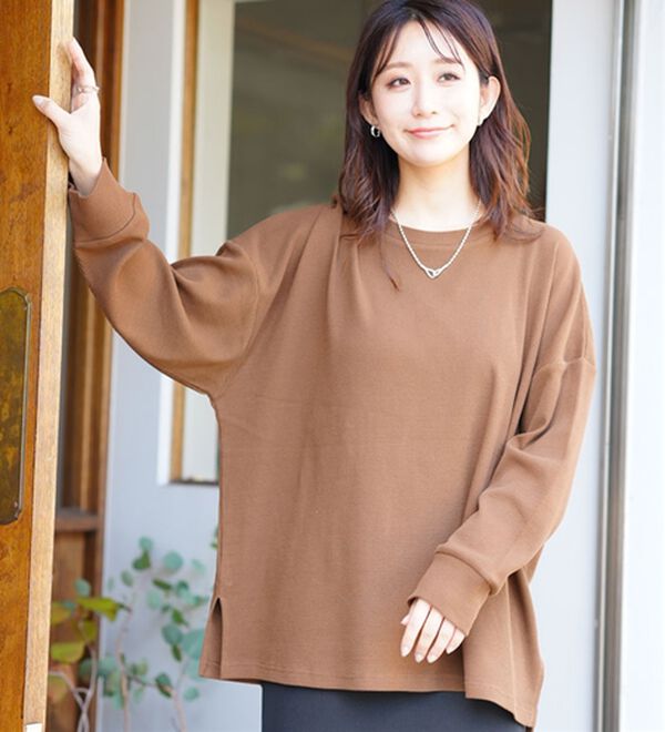 A HAPPY MARILYN（アハッピーマリリン）の「【Ｌ～８Ｌ】コットン１００％ 楽にのびる ワッフルシリーズ ゆったりプルオーバー（Tシャツ）」｜詳細画像