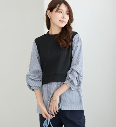 BELLUNA（ベルーナ）の「異素材切替袖タックデザインチュニック（チュニック）」