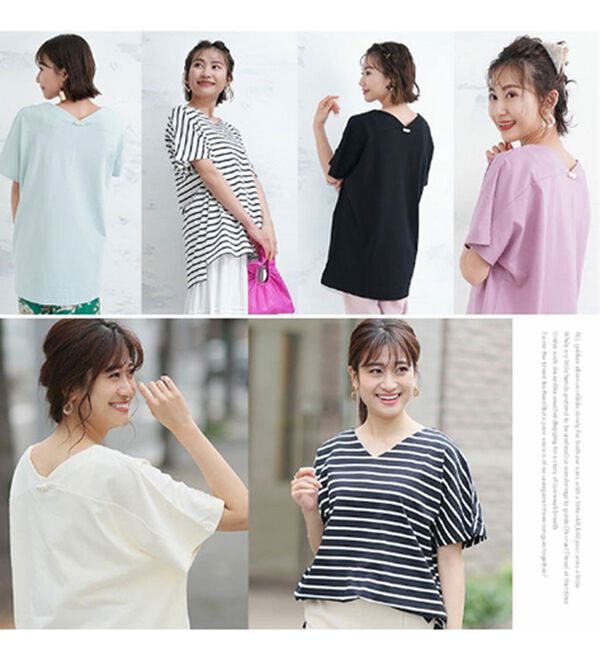 A HAPPY MARILYN（アハッピーマリリン）の「【麗シルエット】綿１００％ うしろ姿スッキリ 前後Ｖネック Ｔシャツ（Tシャツ）」｜詳細画像