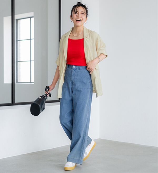 BELLUNA（ベルーナ）の「新感覚！メッシュデニムワイドパンツ（フルレングスパンツ）」｜詳細画像