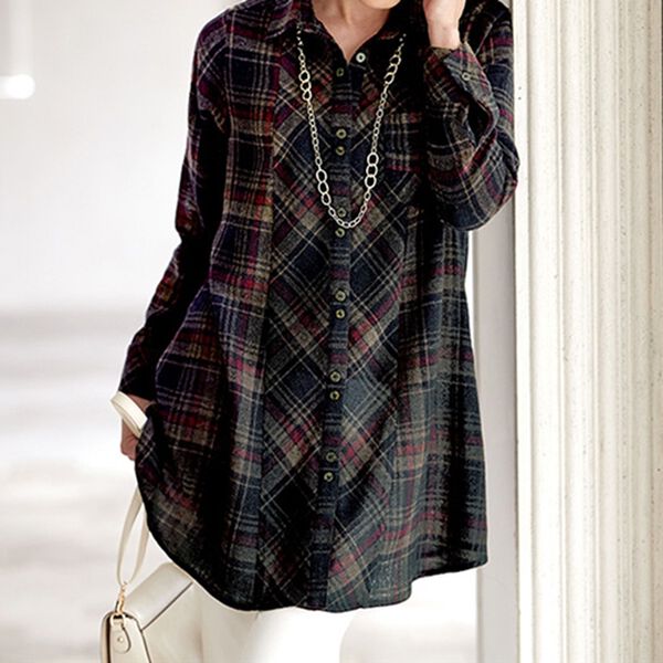 BELLUNA（ベルーナ）の「ウール混ガーゼ素材先染チェック切替オーバーブラウス（チュニック）」｜詳細画像