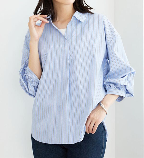 BELLUNA（ベルーナ）の「袖タックデザインスキッパーシャツ（シャツ）」｜詳細画像