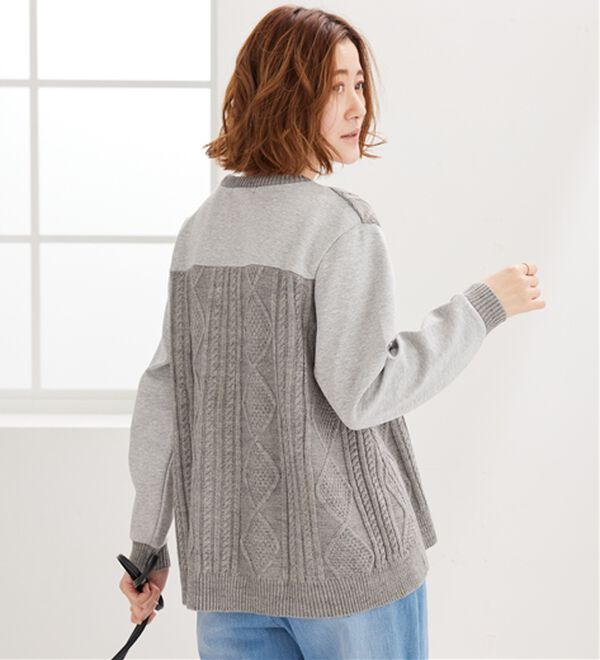 BELLUNA（ベルーナ）の「ケーブル柄ニット切替プルオーバー（カットソー）」｜詳細画像