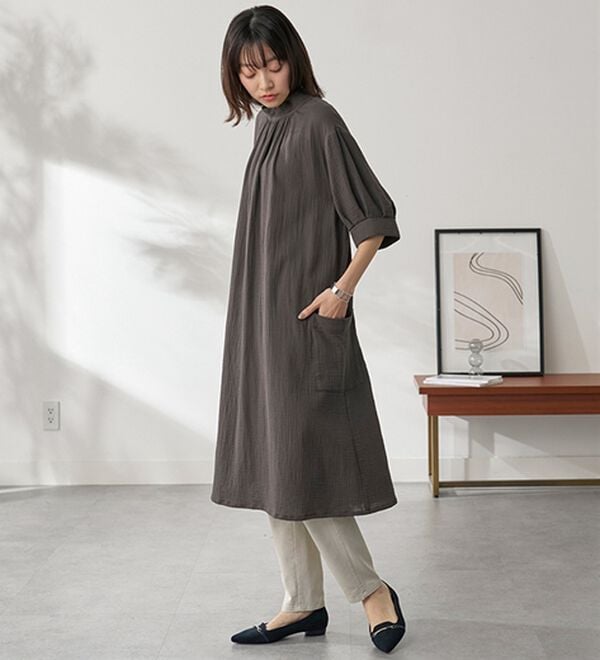 BELLUNA（ベルーナ）の「《ＨｕｇＲｅａｍコットン》ダブルガーゼゆったりワンピース（チュニックワンピース）」｜詳細画像