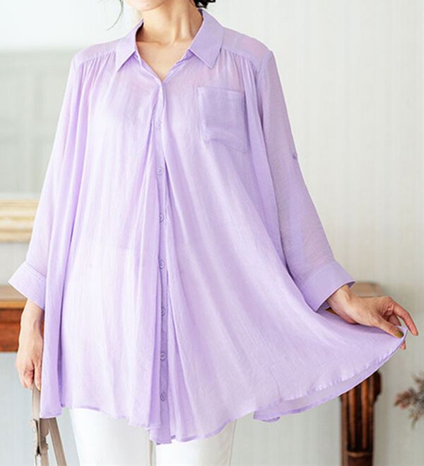 BELLUNA（ベルーナ）の「スラブ素材ドレープシャツチュニック（チュニック）」｜詳細画像