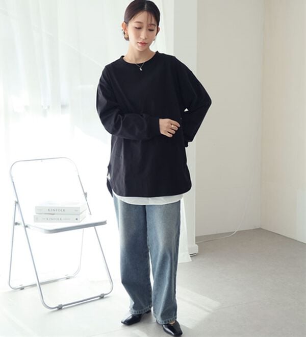 A HAPPY MARILYN（アハッピーマリリン）の「【大きいサイズ】【Ｌ～８Ｌ】綿１００％裾魅せラウンドヘムＴシャツ（Tシャツ）」｜詳細画像