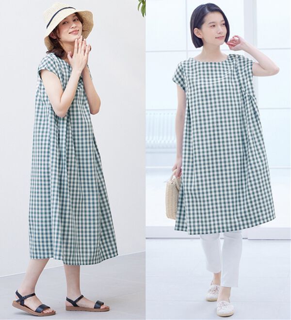 Viola e Viola（ヴィオラ エ ヴィオラ）の「【選べる２丈】ギンガムタック使いワンピース（その他ワンピース）」｜クスミブルー系
