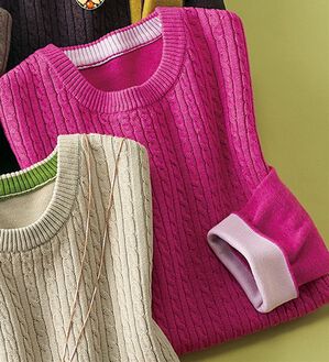 ルフラン（ルフラン）の「イージーケア！綿混ケーブルニット（ニット・セーター）」｜ピンク