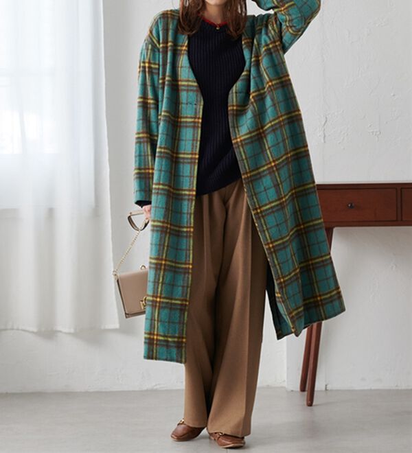 RANAN（ラナン）の「ビッグチェック柄シャギーコート（ロングコート）」｜詳細画像