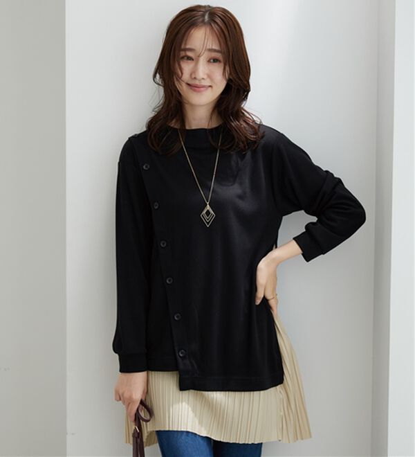 BELLUNA（ベルーナ）の「裾プリーツ切替ボタン使いチュニック（チュニック）」｜詳細画像