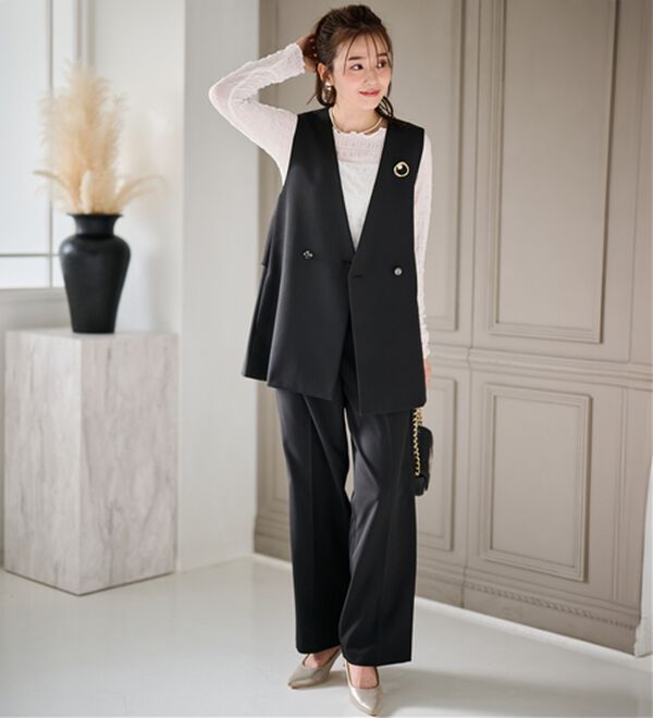 RANAN（ラナン）の「【２点セット】洗える！多機能バックフリルベストセットアップ（パンツスーツ）」｜詳細画像