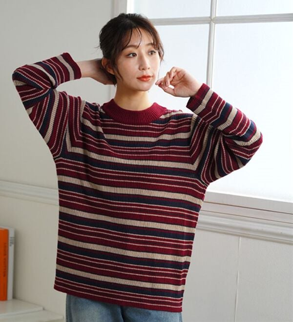 A HAPPY MARILYN（アハッピーマリリン）の「【ＬＬ～６Ｌ】Ｔシャツ感覚で着れる カメレオン級の着回しが叶う リブ ニット（ニット・セーター）」｜詳細画像