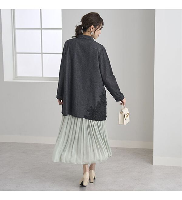 BELLUNA（ベルーナ）の「花柄レース切替デニム素材ブラウス（チュニック）」｜詳細画像