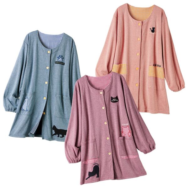 ルフラン（ルフラン）の「【３色組】にゃんこと遊ぼう♪前開きかっぽう（パジャマ・ルームウェア）」｜詳細画像