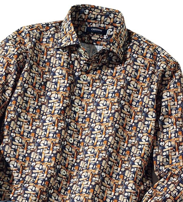 「＜Ｃ．ｂ．Ｇ＞エーゲ海コットン使用エレガンスシャツ（メンズシャツ）」｜ネイビー(長袖)