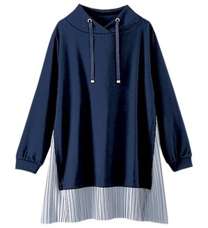 BELLUNA（ベルーナ）の「裾プリーツ切替ワイドネックチュニック（チュニック）」｜ネイビー／ブルーグレー