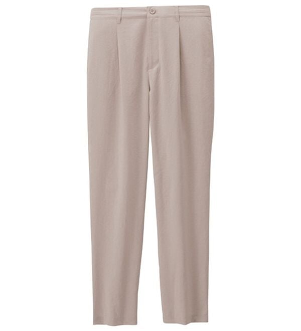 「リネンタッチワンタックワイドパンツ・オープンカラーワイドシャツ（メンズシャツ）」｜グレージュ パンツ