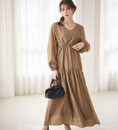 RANAN（ラナン）の「シアーチェックドロストギャザーティアードワンピ（その他ワンピース）」