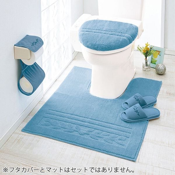 iellio（イエリオ）の「抗菌防臭カラフルトイレマットシリーズ『オリーブ』＜トイレタリー・耳長マット・ジャンボマット・ペーパーホルダーカバー＞（トイレマット）」｜ブルー