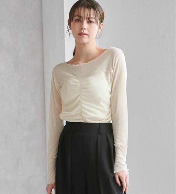 RANAN（ラナン）の「ギャザーデザインシアーTシャツ（Tシャツ）」｜詳細画像
